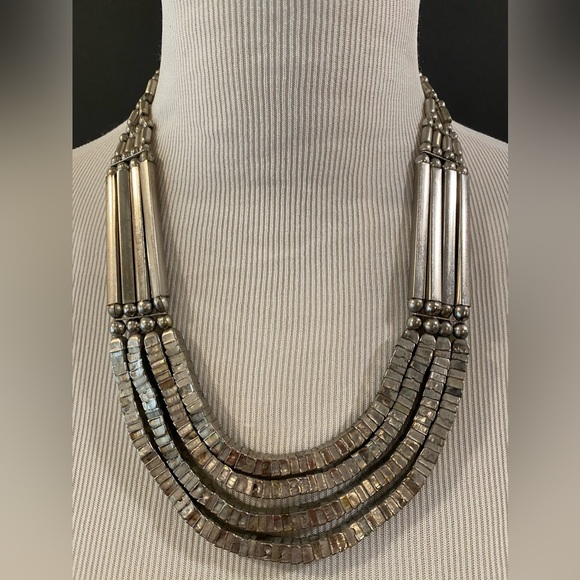 Silver Tone Tribal Metal Bib Necklace - Picture 9 of 9